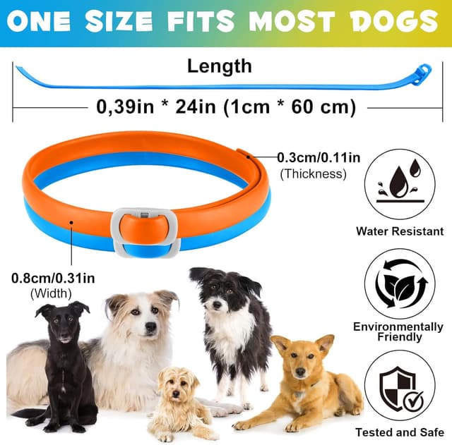 Detalle 2 de Hundehalsband 4er-Set (60 cm) – verstellbar und wasserdicht, 24 Monate Schutz für kleine bis große Hunde (Orange & Blau)