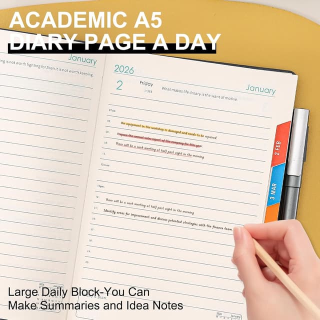 Detalle de Agenda 2026 Donfulfip A5 un giorno per pagina (gennaio–dicembre) con set di penne e accessori