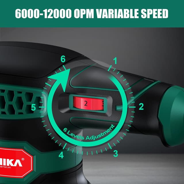 Detalle 2 de HYCHIKA Random Orbital Sander 300W (up to 12000 OPM) with 6 speed control