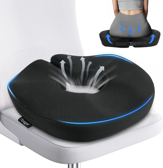 Detalle de Feagar Hämorrhoiden Sitzkissen mit Sitzring & Memory-Schaum – Steißbein-Entlastung für Büro, Auto und Rollstuhl