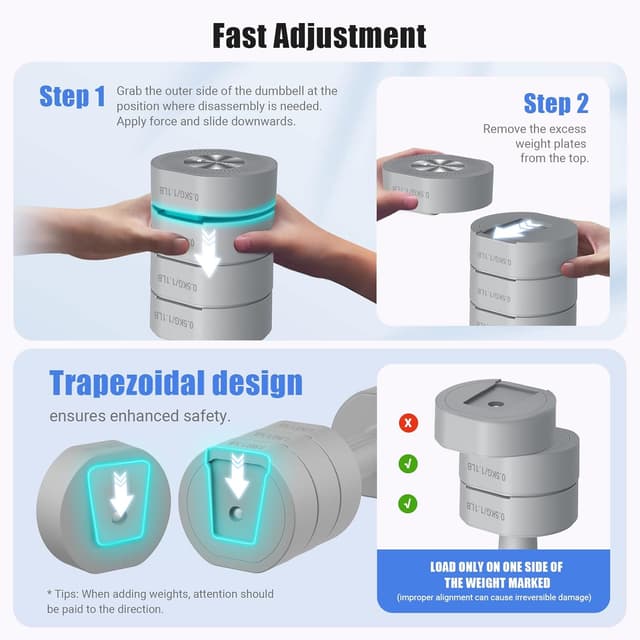 Detalle de MERACH Adjustable Dumbbell Set (2 adjustable weights, 1–4 kg range) for home strength training