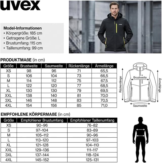 Detalle de Uvex tune-up Herren Softshelljacke – wasserabweisend & winddicht für Freizeit und Arbeit