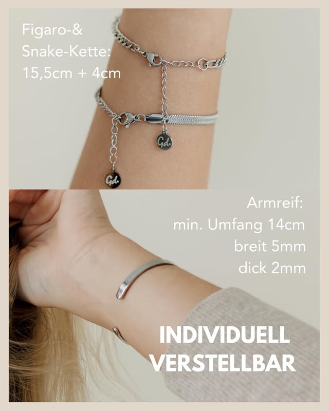 Detalle de GD GOOD.designs Armband Set (3-teilig) aus 316L Edelstahl, wasserfest & längenverstellbar