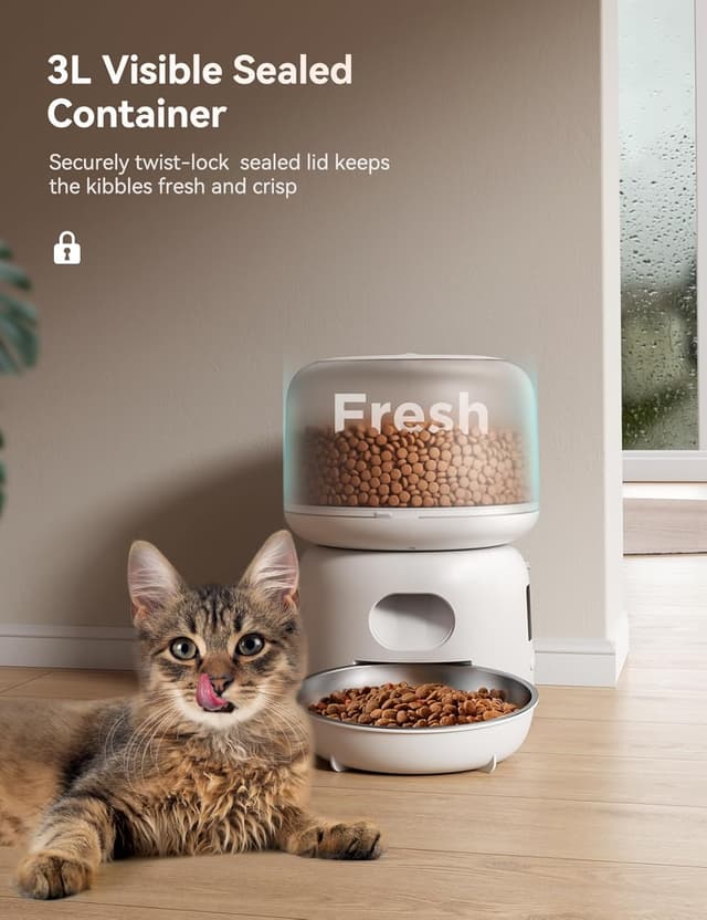 Detalle de FEELNEEDY Automatic Cat Feeder with App Control (3L) – WiFi 2.4GHz, up to 10 meals/day