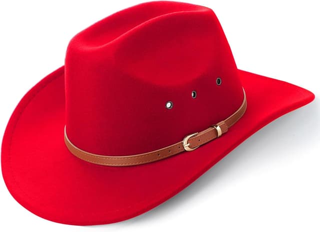 Detalle 2 de DRESHOW Cowboyhut mit breiter Krempe, Filzoptik und Schnallengürtel – unisex für Damen & Herren