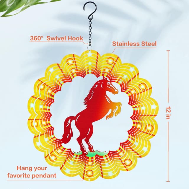 Thumbnail 5 de Horse Wind Spinners 12-inch 3D Stainless Steel Wind Spinner 🪄