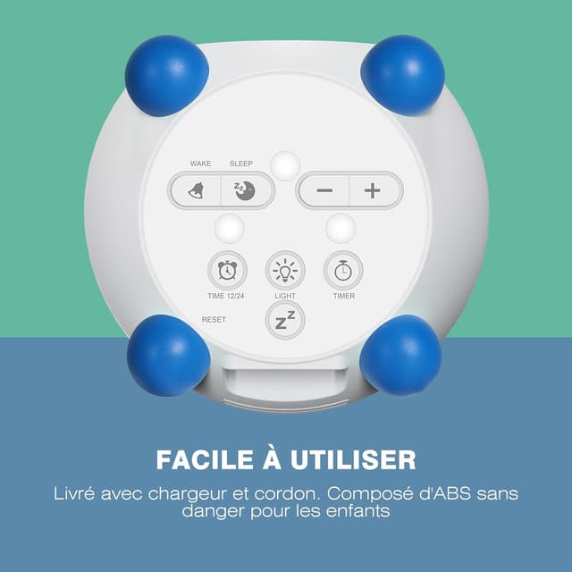 Detalle de I·CODE Reveil Enfant jour/nuit avec veilleuse et fonction sieste (bleu)