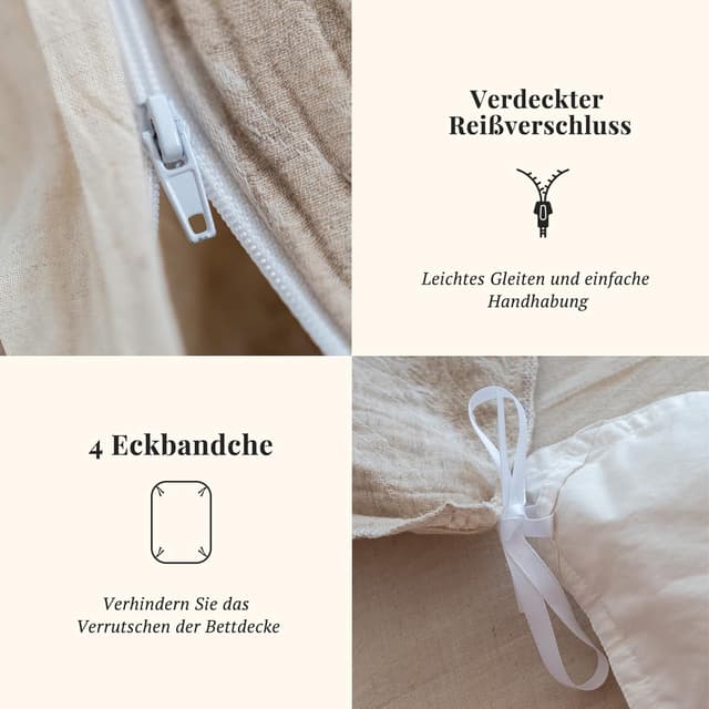 Detalle de SOULFUL Leinen-Bettwäsche 155x220 (Jacquard, Boho Leaves) mit Kissenbezug 80x80, Öko-Tex 100