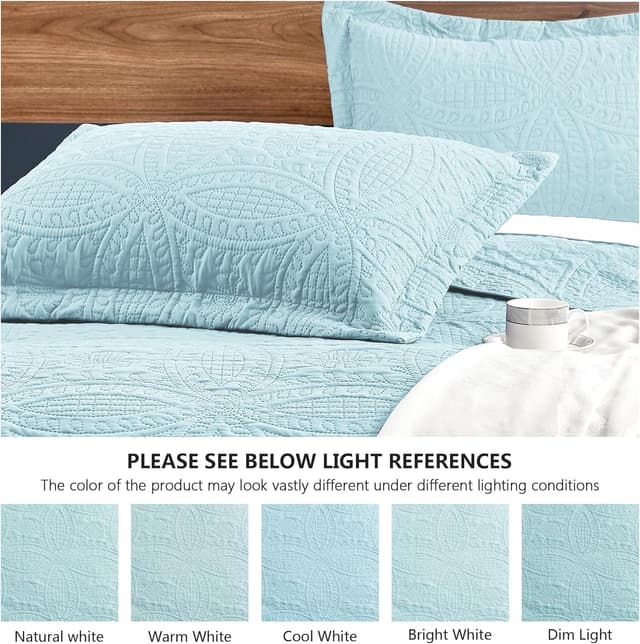 Detalle de Love’s cabin Queen Quilt Set (Spa-Blue) with Coin Pattern — 3-Piece Lightweight Bedspread + Shams