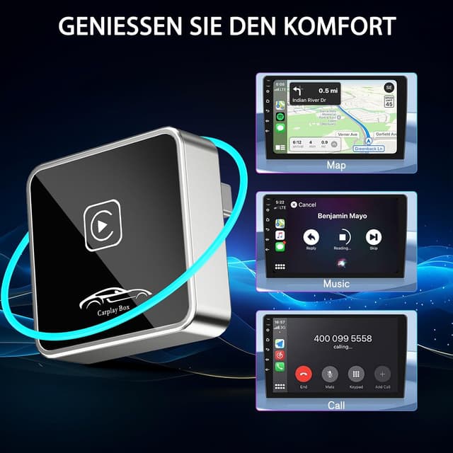 Detalle de JUSTSTONE Mini adaptateur CarPlay sans fil — clé CarPlay 2026, Plug & Play USB-C/USB-A pour iPhone