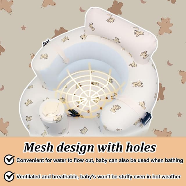 Detalle de IOPJLK aufblasbarer Baby-Sitz mit Gurt, für Babys ab 3 bis 36 Monaten (Bärenkopf)