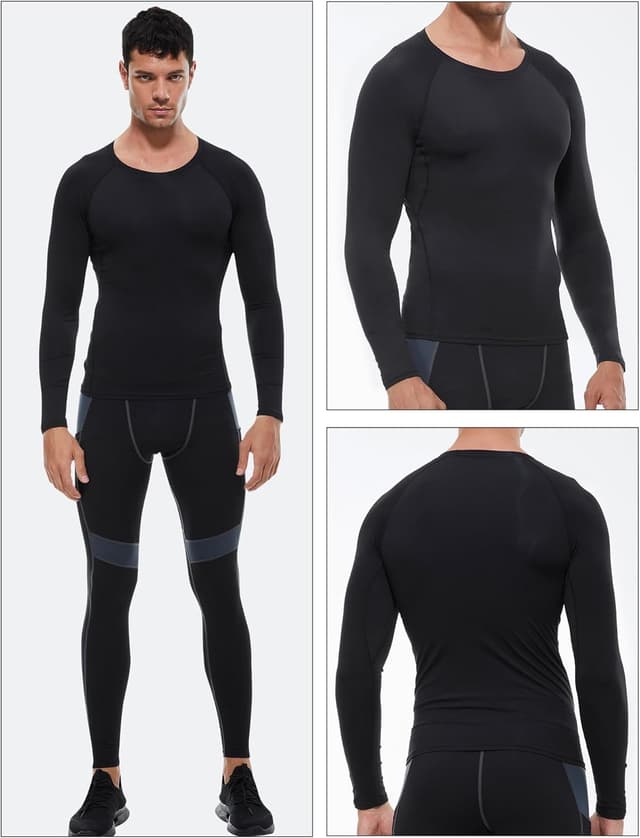 Detalle de Yuerlian 3-pack men’s long sleeve compression base layer for gym, running and training