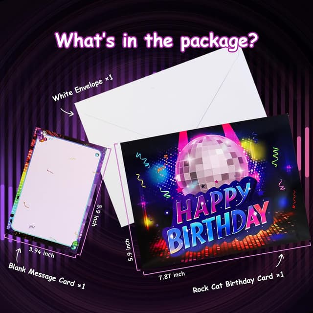 Detalle de Rockin' Cat Birthday Card with Lights & Music – Musical pop-up guitar cat greeting