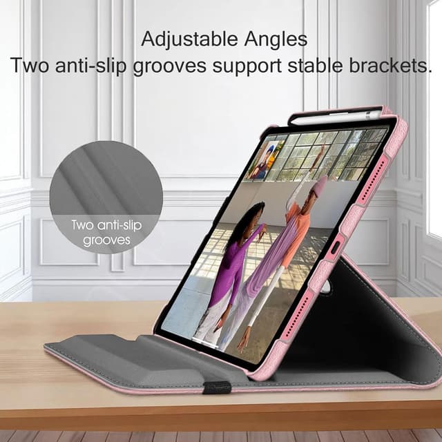 Detalle de GALTD for iPad A16 Case for 11th Gen (2025) & 10th Gen 10.9-inch (2022) with Auto Wake/Sleep, Pencil Holder & 360 Rotating Stand — Rose Gold
