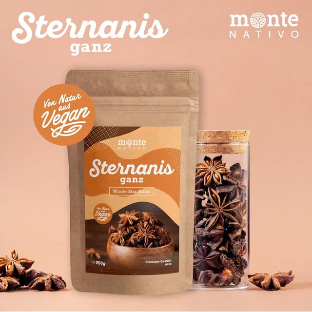 Detalle 2 de Sternanis ganz Monte Nativo (250 g) – Star Anise zum Kochen, Backen & Würzen