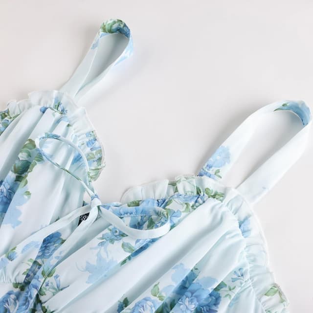 Detalle 2 de SCARLET DARKNESS Robe d’été décontractée sans manches à bretelles spaghetti et motif floral