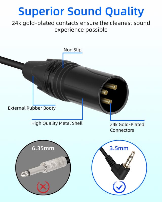 Detalle 2 de RIIEYOCA 3,5 mm auf XLR Spiralkabel 90 Grad 50 cm