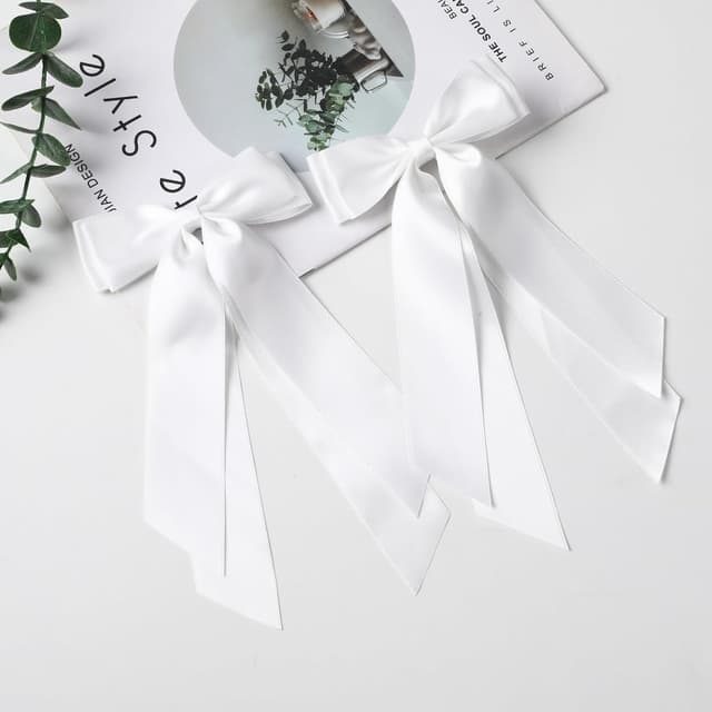 Detalle 2 de LuSeren 2-Pack Double Layer Hair Bows with Ribbon Clips (White)