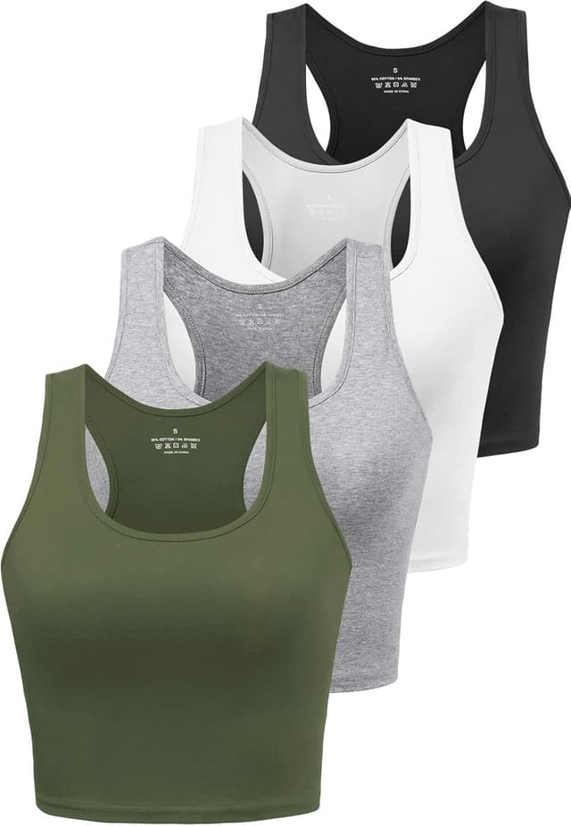 Detalle de Joviren Cotton Workout Crop Tank Top (Racerback) – 4-Pack for Women