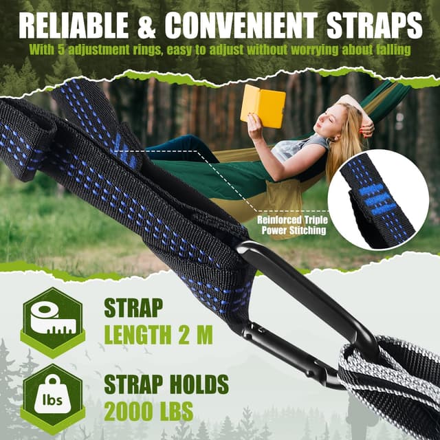 Detalle 2 de Ultraleicht Outdoor Hängematte 300 kg Tragkraft (Reise-Fallschirm-Nylon) – für Camping, Wandern & Garten