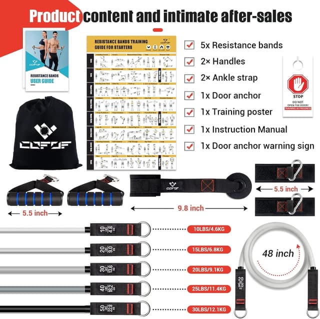 Thumbnail 6 de Resistance Bands Widerstandsbänder Set (5 Fitnessbänder) mit breitem Griff und Türankerbefestigung