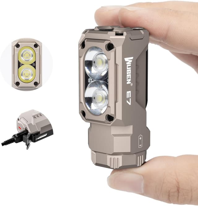 Detalle de WUBEN Mini lampe de poche E7 1800 lumens Kaki rechargeable avec aimant (6 modes, LED) – torche EDC