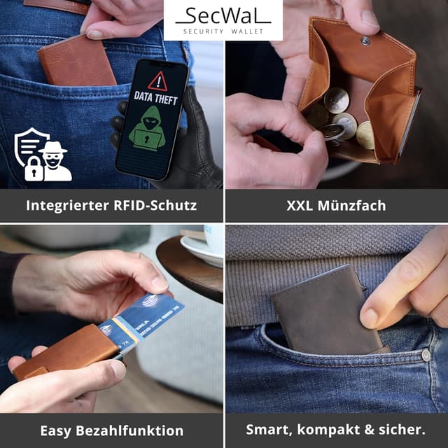 Detalle 2 de SecWal Kartenetui mit XXL Münzfach, Druckknopf und RFID-Schutz (inkl. Geschenkbox & E-Book) – roter Container Rot-Schwarz