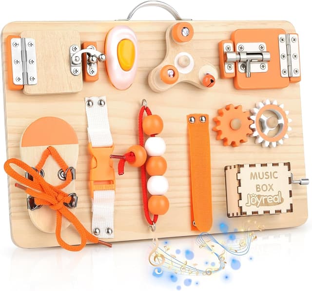 Detalle de Joyreal Pannello Sensoriale Bambini Montessori: busy board in legno con specchio neonati