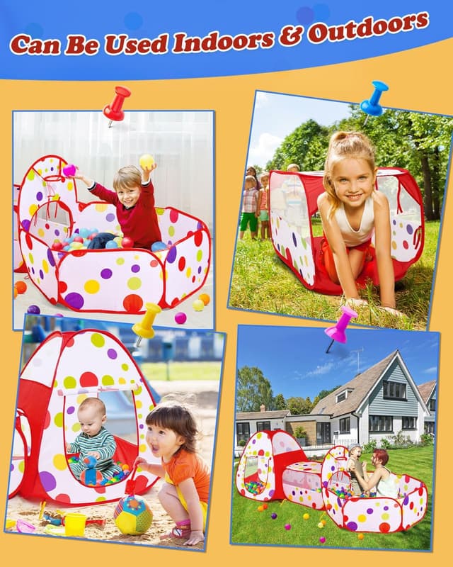 Thumbnail 4 de MAIKEHIGH 3 in 1 Kids Play Tent with Pop-Up Crawl Tunnel & Ball Pit (Foldable Indoor/Outdoor Playhouse)