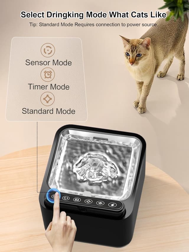 Detalle de PLOOHT Fontaine à eau pour chat sans fil 3,2 L avec détecteur de mouvement et batterie rechargeable 4000 mAh (noir)