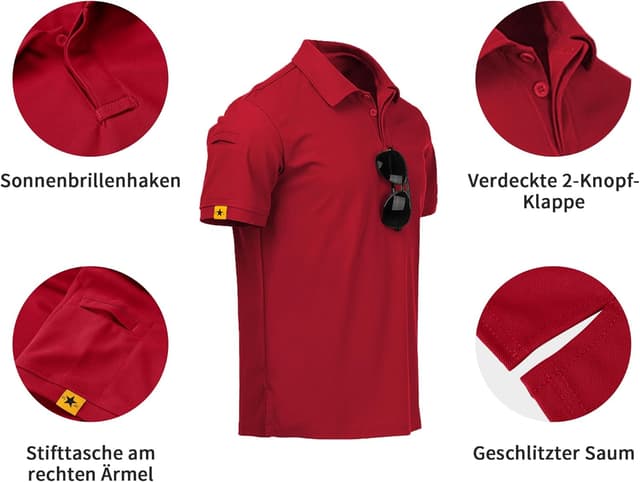 Detalle de geeksport Herren Poloshirt Kurzarm – atmungsaktives, schnelltrocknendes Funktionspolo für Golf & Outdoor