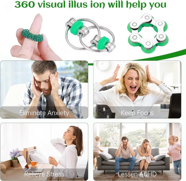 Detalle de ZQFTZQ 8-Piece Hand Fidget Toy Variety Pack (Bike Chain, Mesh & Marble, Spiky Rings)