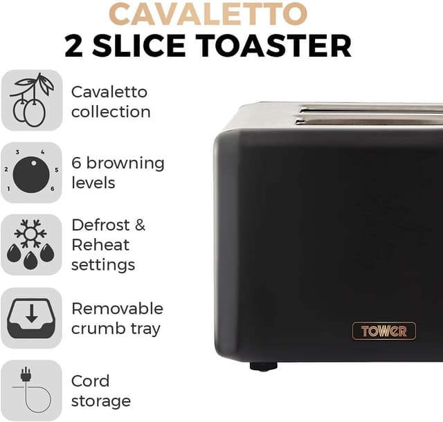 Detalle 2 de Tower T20036RG Cavaletto 2-Slice Toaster