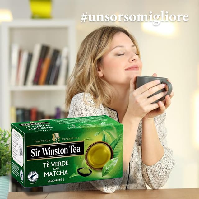 Detalle 2 de Sir Winston Tea Tè Verde Matcha con 60 filtri (3 confezioni da 20) – senza lattosio, glutine e allergeni, vegan