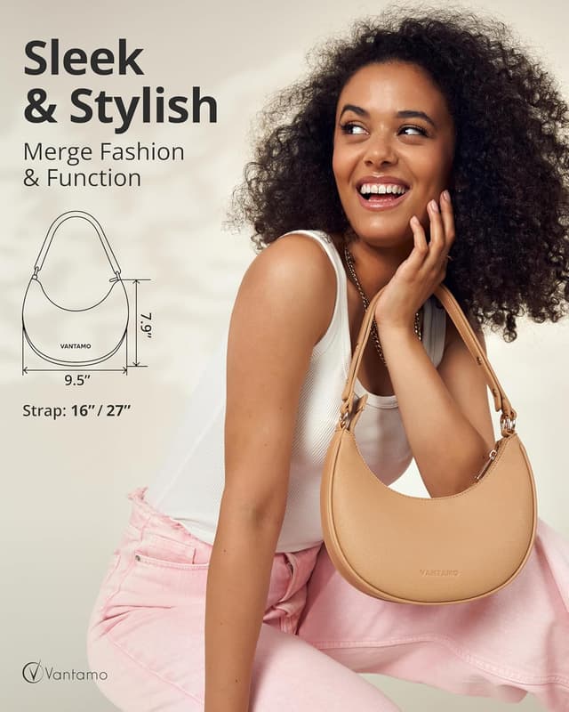 Detalle de Borsa a mezzaluna da donna in ecopelle antifurto RFID con tracolla regolabile e clip antiborseggio