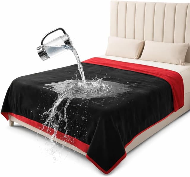 Detalle de Bedding Aid King Size Waterproof Blanket (90x108) – Spill-proof TPU, Reversible Flannel for Bed, Sofa, Kids & Pets
