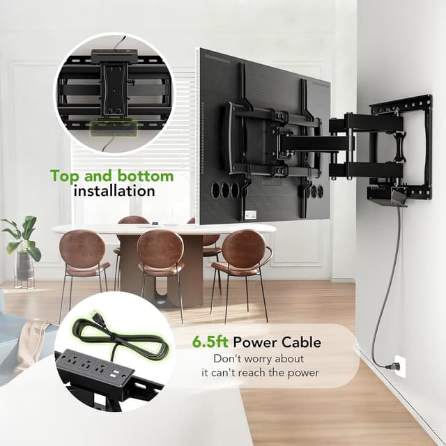 Detalle 2 de Full Motion TV Wall Mount Bracket with Power Outlet for 32-85 inch TVs (Dual Articulating Arms)