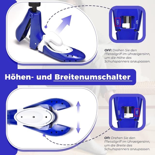 Detalle 2 de MoeQuliee Schuhspanner Herren Damen – 3-Wege verstellbarer Schuhdehner für Länge, Breite & Höhe
