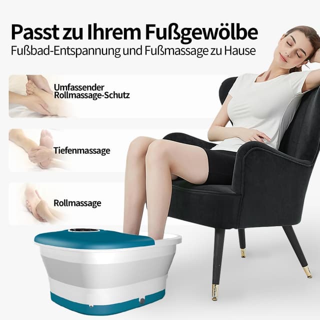 Detalle 2 de KNQZE Fußbad mit Massagefunktion & Heizung (zusammenklappbar, Timer, Vibration, Sprudelfunktion, Blau)