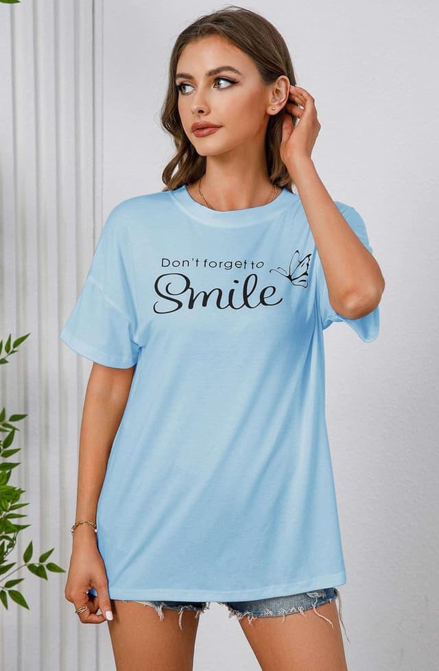 Detalle de Teesho Damen Oversized Langarm-/Kurzarm-T-Shirt aus Baumwolle (75% Baumwolle) – lässige Casual-Tunika