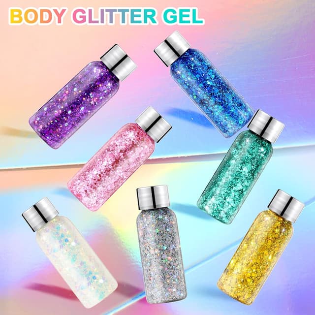 Thumbnail 6 de URAQT Körper-Glitzer-Gel mit holografischen Meerjungfrau-Pailletten (klobig) – Festival-Party-Glitzer für Gesicht, Augen, Haare, Nägel & Make-up