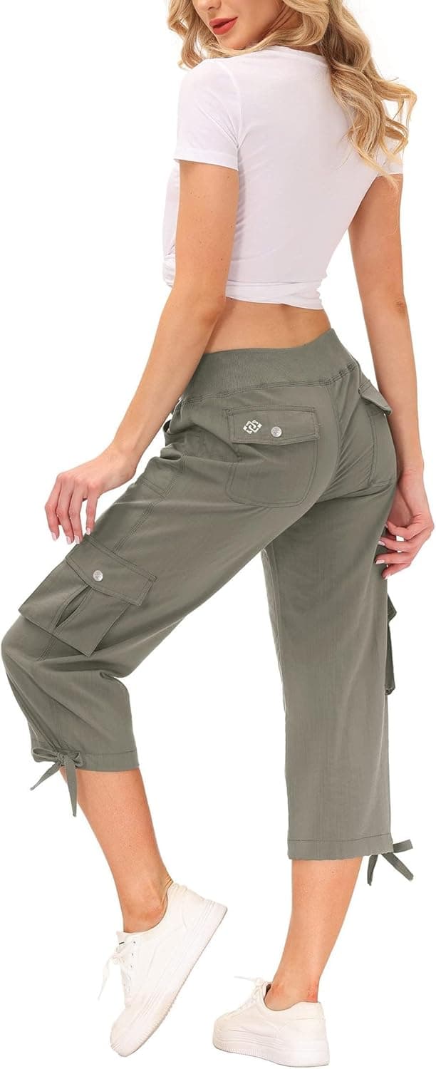Detalle de MoFiz Women’s Relaxed-Fit Capri Pants 3/4 Hiking Joggers with Cargo Pockets