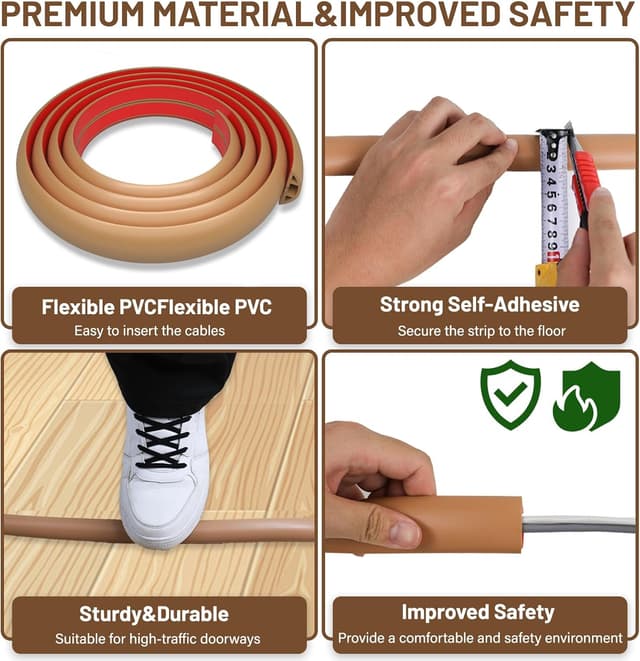 Detalle de DIKARIYA Kabelkanal Braun selbstklebend (3 cm x 3 m) – flexible Boden-Kabelbrücke für Outdoor, Haus & Büro