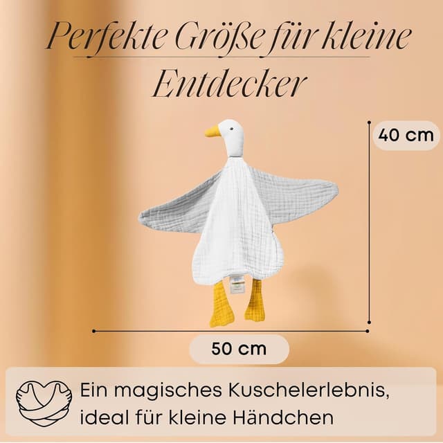 Detalle de Mababu Schmusetuch Baby Musselin – Ente aus Bio-Baumwolle (4-lagig), Oeko-TEX®, waschbar – Schnuffeltuch zur Geburt