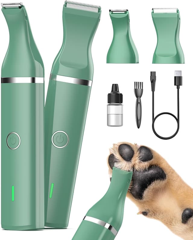 Detalle de oneisall Leise Hundeschermaschine für Pfoten & Trimmbereiche – kabellos, grün