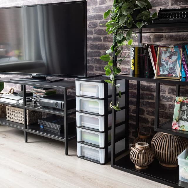 Detalle 2 de Iris Ohyama OCH-2005 cassettiera in plastica da 5 cassetti (formato A4/A5/A6) nera, apertura facile