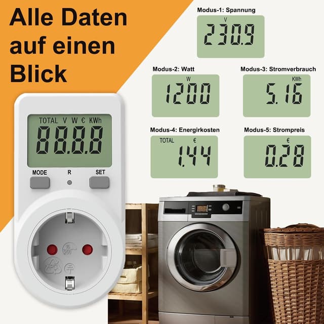 Detalle de NOVKIT Stromzähler für Steckdose mit Speicherfunktion – 2er-Set für Stromverbrauch & Energiekostenmessung (230V / 16A)