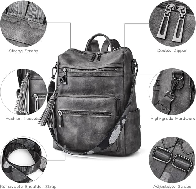 Detalle 2 de Shrrie Backpack Purse for Women – Convertible faux leather travel backpack bag