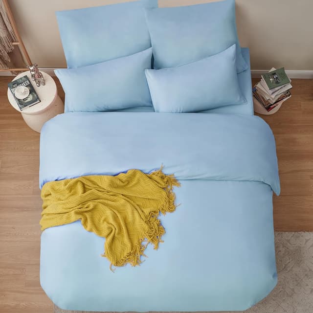 Detalle de RUIKASI Parure de lit 2 personnes 200x200 cm en microfibre bleue avec fermeture éclair (1 housse de couette + 2 taies 65x65)