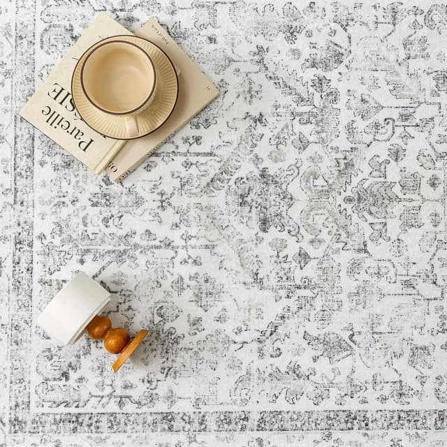 Thumbnail 6 de PureCozy Vintage grauer Teppich für Wohnzimmer, Schlafzimmer & Büro (160 x 230 cm) – kurzflor, waschbar, rutschfest